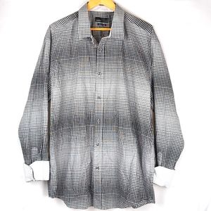 QUIETI Men's Long Sleeve Black & White Check Fine Cotton Dress Shirt